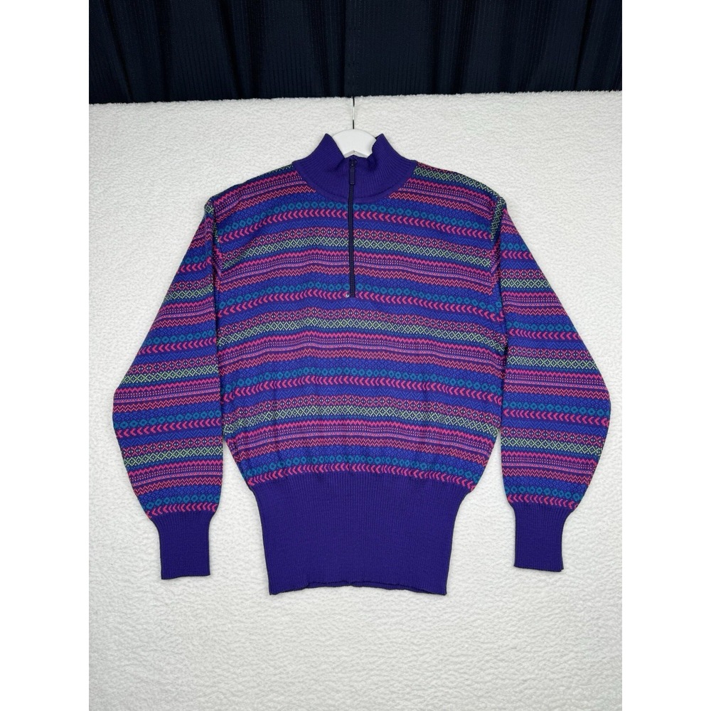 Vintage 80s Meister Quarter Zip Sweater Multicolor Wool/Acrylic - Women's M